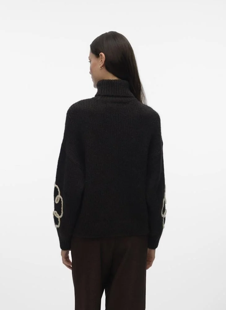 فيرو مودا سويتر بلوفر في إم فاطيما بياقة ملفوفة وأكمام طويلة