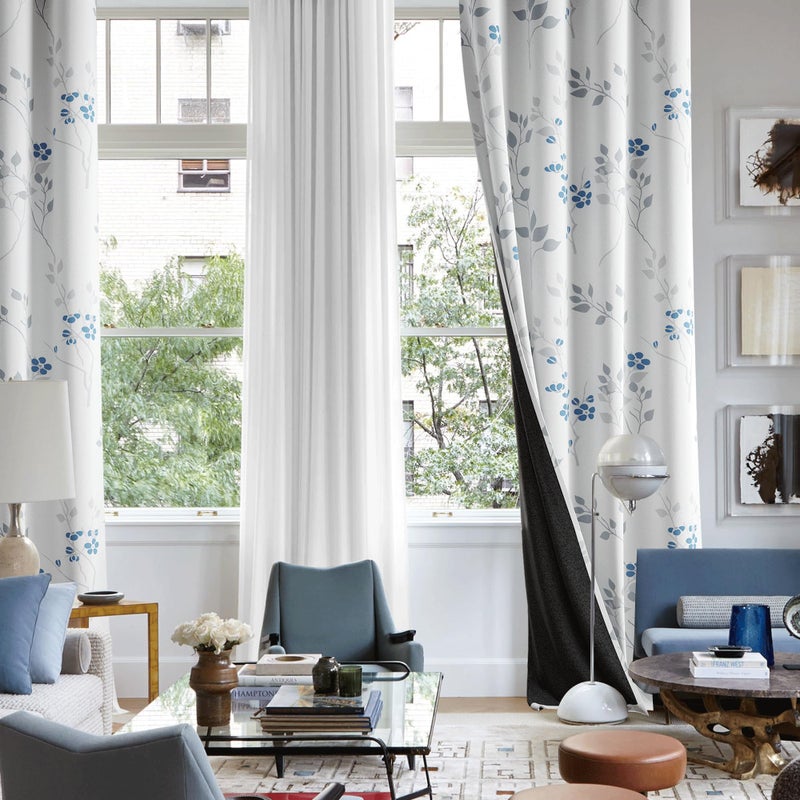 Beauoop Floral 100% Blackout Curtains 54 Inch Length 2 Panels for Bedroom Living Room Blue Grey and White Flower Patterned Room Darkening Thermal Soundproof Grommet Window Treatments Drapes, 52X54 - Image 5