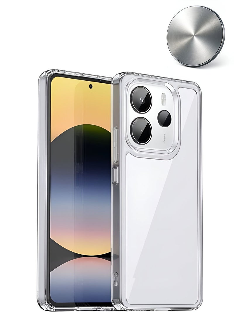 تشابي لاين  حافظة إير باج لسلسلة شاومي ريدمي نوت 14 4G 2025، شفافة متميزة مضادة للصدمات ومقاومة للاصفرار مع غطاء حافظة مجاني من الحديد - شفاف - Image 1