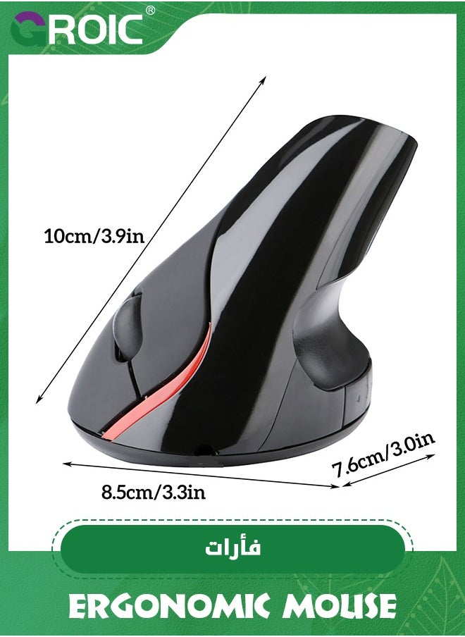 GROIC - Black Wireless Vertical Mouse, Small Rechargeable Silent Ergonomic Mouse with BT 5.2 and USB Receiver, 6 Buttons and 4000 DPI, for Carpal Tunnel - Image 1