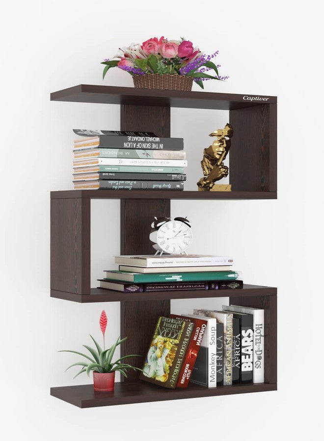 Captiver Engineered Wood Wall Mounted Books Shelf Racks Stand Self Tier 4 Wenge (Wenge) - Image 3