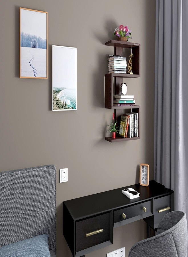 Captiver Engineered Wood Wall Mounted Books Shelf Racks Stand Self Tier 4 Wenge (Wenge) - Image 2