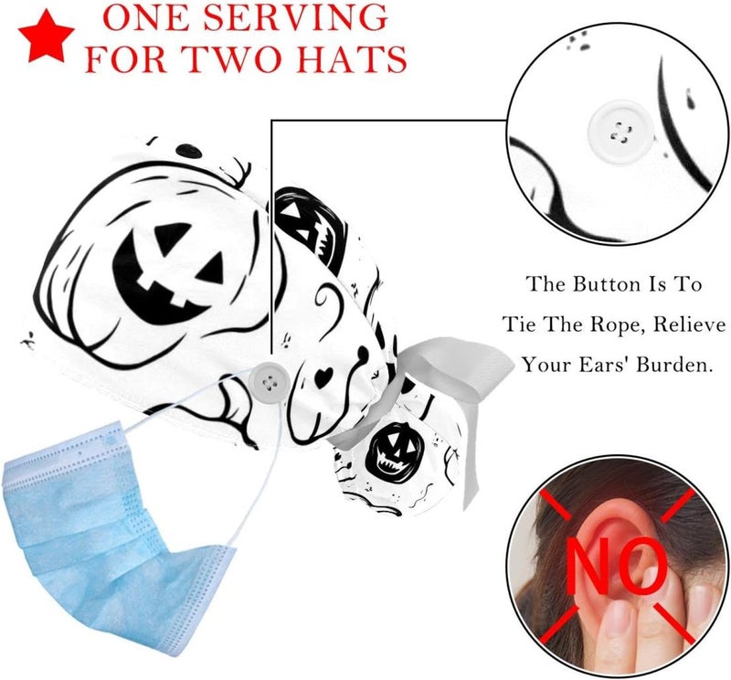 2 Packs Halloween Adjustable Women Men Scrub Cap Sweatband - Image 3