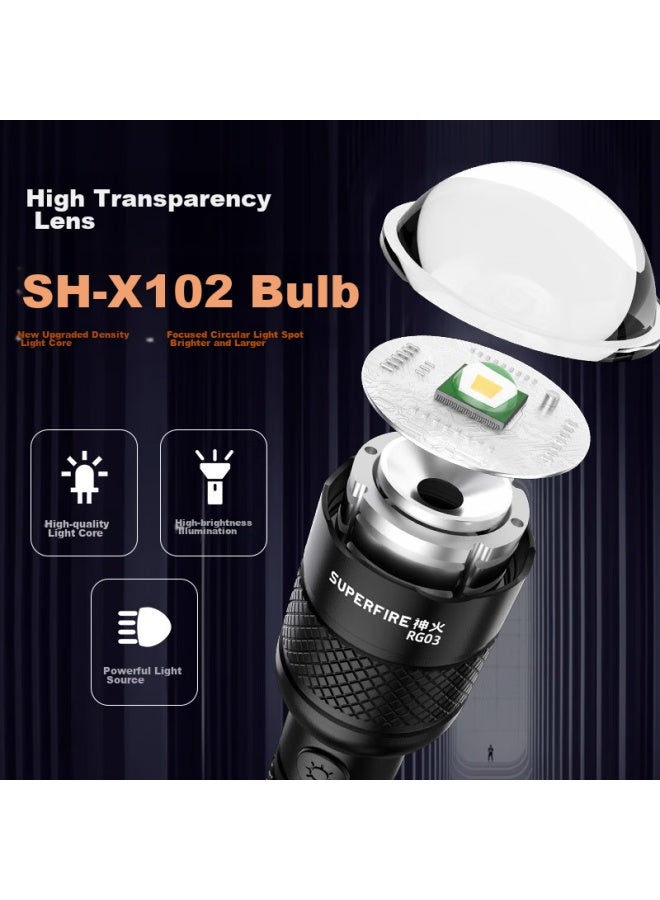Supfire Flashlight, High Brightness, Long Battery Life, Outdoor Survival, Zoomable, Long-range, Military-grade, Compact, Home-use, Sky-piercing, 200000 Lumens - Image 4