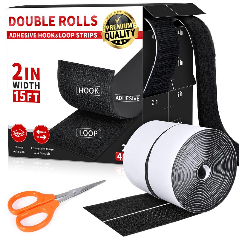 RPBHY 2 Inch x 15Ft Hook and Loop Strips with Adhesive, Double Sided Self Adhesive, Nylon Self Tape for Home Office School and Crafting - Image 1