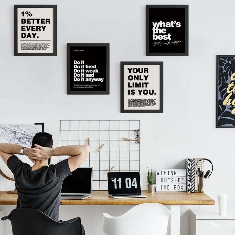 DSHFG Motivational Inspirational Office Wall Art Decor Prints Set of 4, Black Motivational Wall Decor Trendy Retro Posters for Office Home Decor, 8x10 Unframed - Image 3