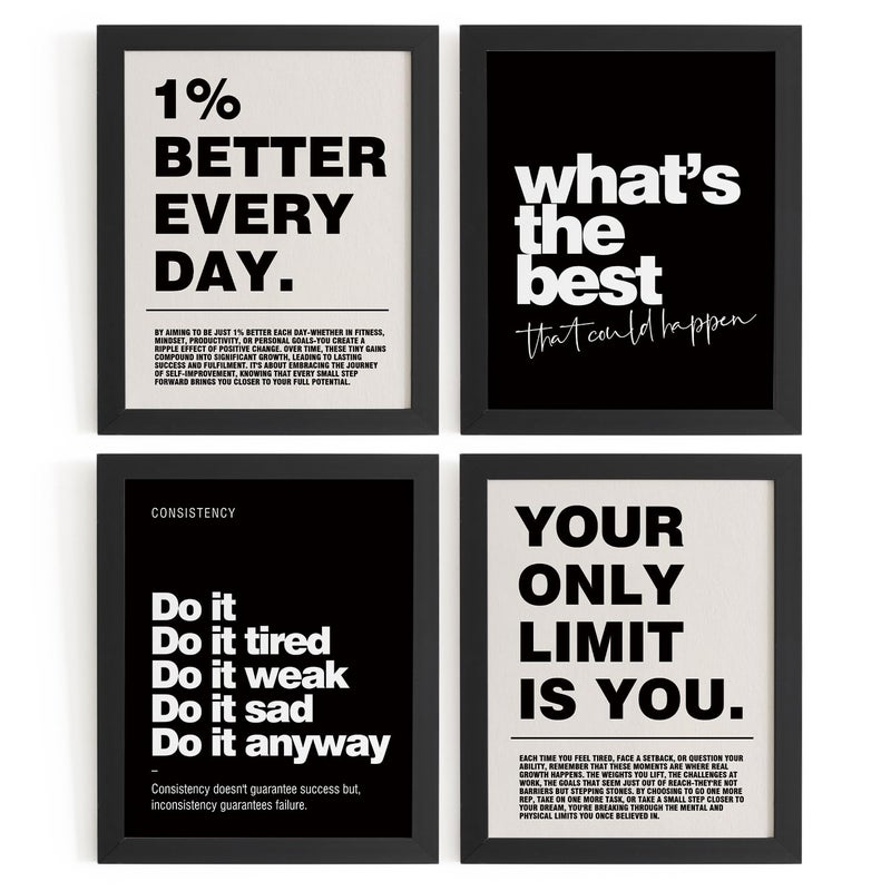 DSHFG Motivational Inspirational Office Wall Art Decor Prints Set of 4, Black Motivational Wall Decor Trendy Retro Posters for Office Home Decor, 8x10 Unframed - Image 1