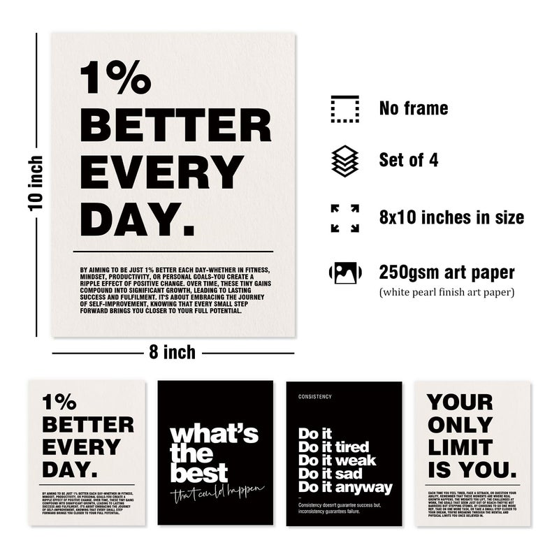 DSHFG Motivational Inspirational Office Wall Art Decor Prints Set of 4, Black Motivational Wall Decor Trendy Retro Posters for Office Home Decor, 8x10 Unframed - Image 2