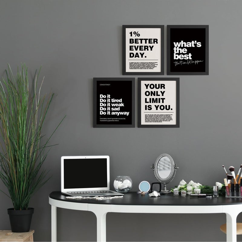 DSHFG Motivational Inspirational Office Wall Art Decor Prints Set of 4, Black Motivational Wall Decor Trendy Retro Posters for Office Home Decor, 8x10 Unframed - Image 4