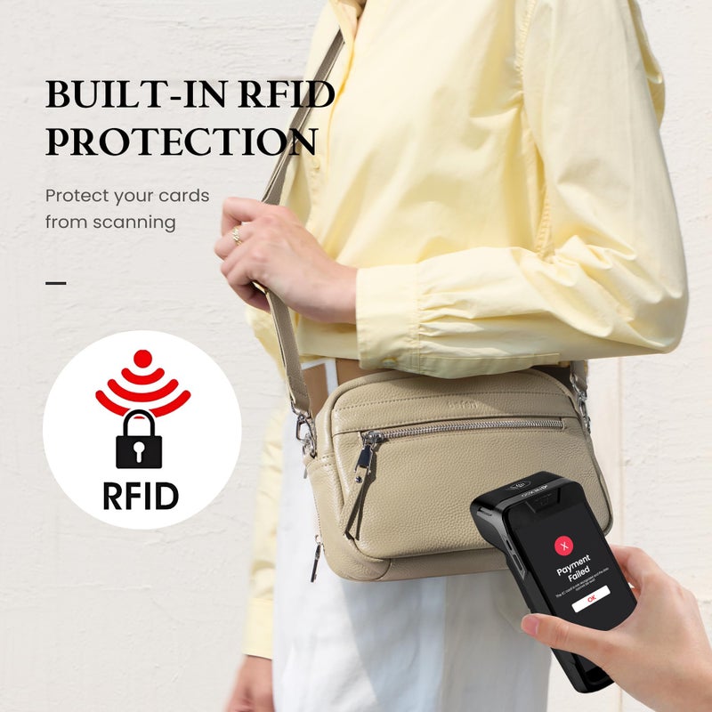 befen Genuine Leather Crossbody Bags for Women Small Camera Purses with Built in RFID Wallet Woman Shoulder Bag Handbags - Image 4