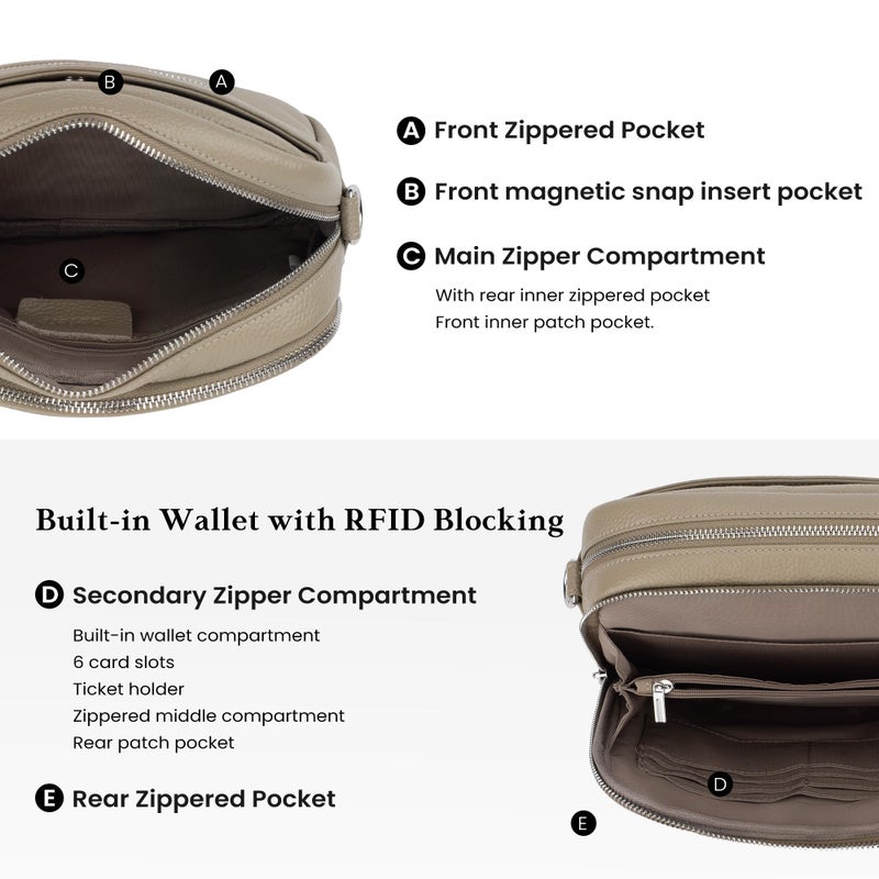 befen Genuine Leather Crossbody Bags for Women Small Camera Purses with Built in RFID Wallet Woman Shoulder Bag Handbags - Image 5