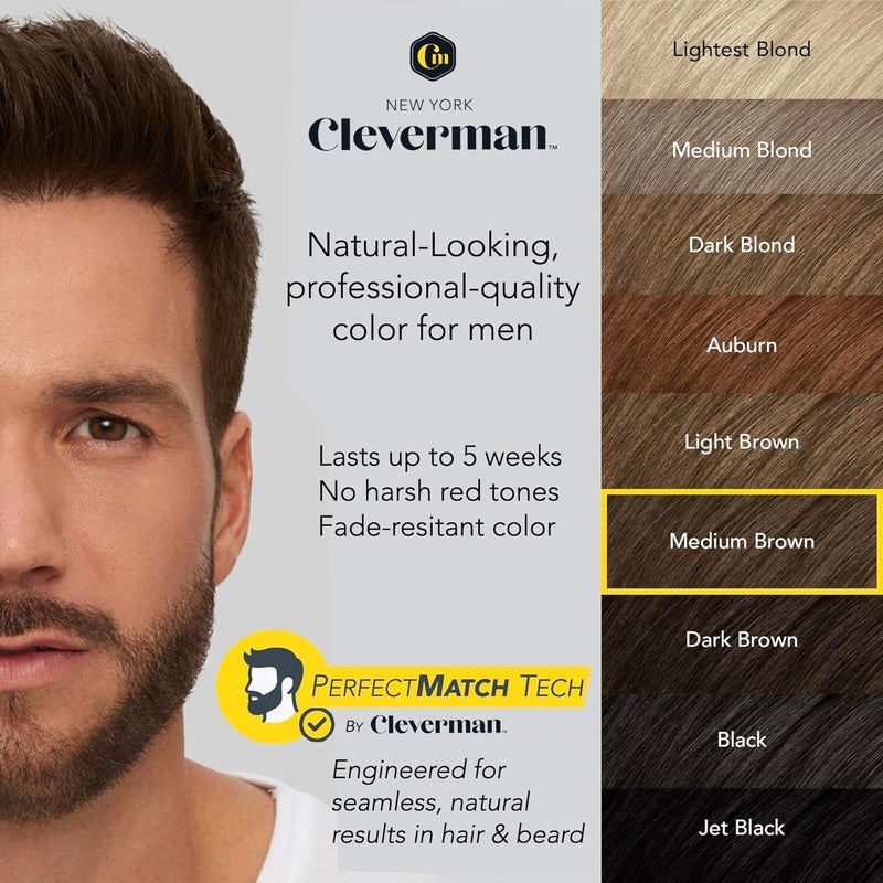 Cleverman Hair & Beard Dye Kit for Men, All-in-One Reusable Mens Hair Color, Natural Gray Coverage, Ammonia-Free Beard Mustache Dye for Men, Medium Brown - Image 5