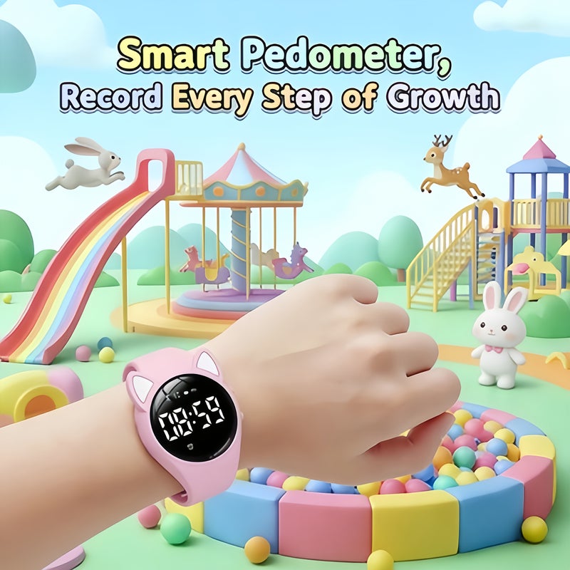 Pink And White Cute Cat Ear Smartwatch With LED Vibration Alarm Fitness Tracker USB Charging 3D Motion Tracking Calorie Counter No Phone Required Independent Use For Students - Image 4