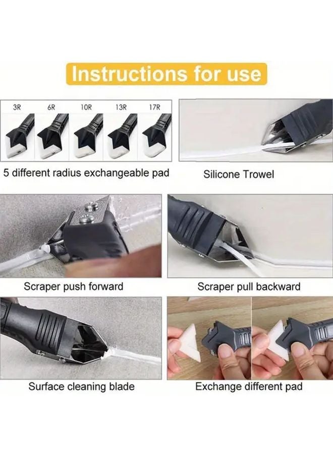 Black 3 In 1 Silicone Caulking Tool Set Stainless Steel Tip Sealing Cleaning Scraping - Image 5