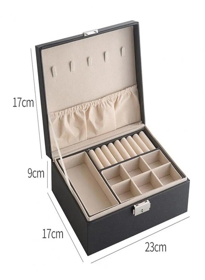 HETVIN Fashion Jewellery Organisers Box Double Layer Large Capacity PU Leather Storage Case for Rings, Earrings, Necklace Jewelry Organizer for Women Travel - (Black) - Image 4