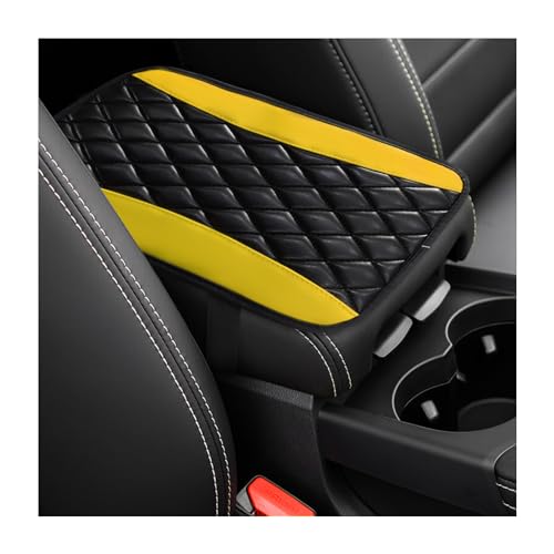 Dickno Car Center Console Cushion Pad Universal Leather Waterproof Armrest Seat Box Cover Comfortable Auto Armrest Cover Protector Car Interior Decor Accessories for Most Vehicles Black Yellow - Image 1