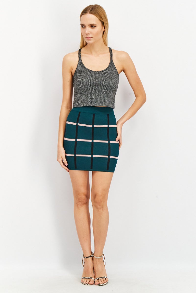 VERO MODA Women Regular Fit Checkered Mini Skirt, Green Combo - Image 2