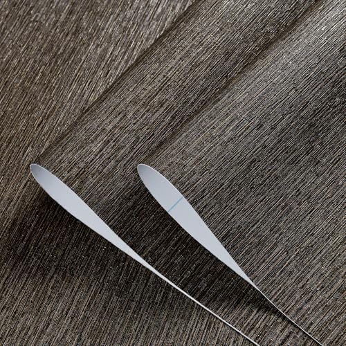 Haimin Grasscloth Wallpaper Peel and Stick 20.9in X 393in Fabric Contact Paper Wall Paper Textured Wallpaper Horizontal Stripes Look Self-Adhesive Thick Vinyl Embossed (Dark Brown) - Image 5