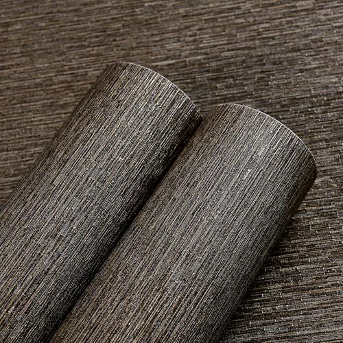 Haimin Grasscloth Wallpaper Peel and Stick 20.9in X 393in Fabric Contact Paper Wall Paper Textured Wallpaper Horizontal Stripes Look Self-Adhesive Thick Vinyl Embossed (Dark Brown) - Image 4
