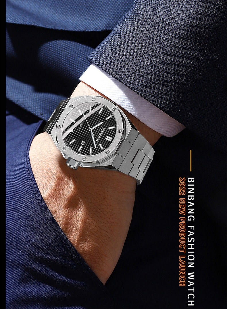 بينبوند ساعات رجالية كوارتز ساعة رجالية مقاومة للماء من الفولاذ المقاوم للصدأ ساعة رجالية كوارتز للأعمال - Image 5