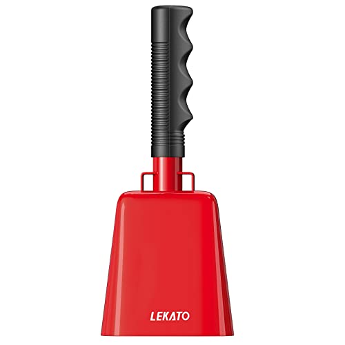 LEKATO 8 Inch Steel Cow Bell 2 Pack, Noise Makers Cowbell with Handle for Sport Events Cheering Hand Bell for Football Games,Party, Concert, Graduations, School, Farm Ranch(Red+Red) - Image 2