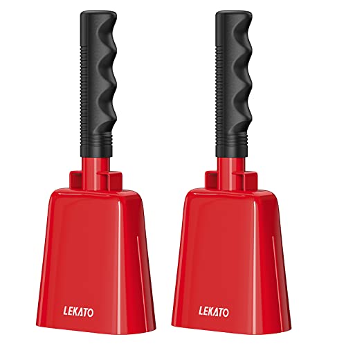 LEKATO 8 Inch Steel Cow Bell 2 Pack, Noise Makers Cowbell with Handle for Sport Events Cheering Hand Bell for Football Games,Party, Concert, Graduations, School, Farm Ranch(Red+Red) - Image 1