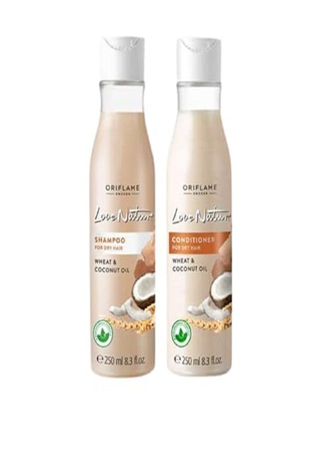 Love Nature Shampoo and Conditioner for Dry Hair Wheat & Coconut Oil 250ML Each (Combo) - Image 1