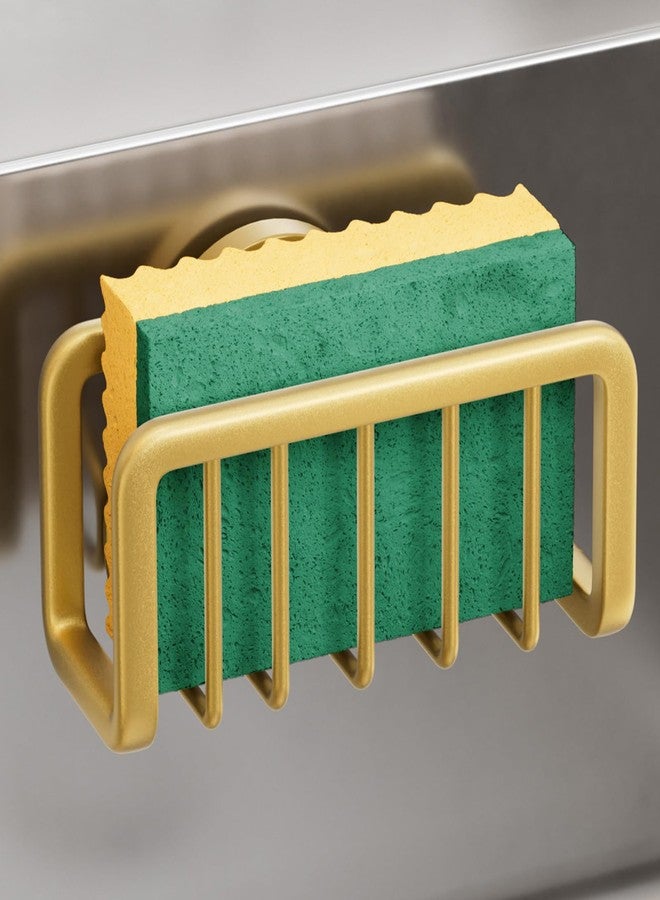 تايلي حامل إسفنج TAILI لحوض المطبخ مع كوب شفط قوي، حامل إسفنج من الألومنيوم المقاوم للصدأ، حامل إسفنج قابل للإزالة، فرشاة أطباق للمكشطة - ذهبي - Image 1