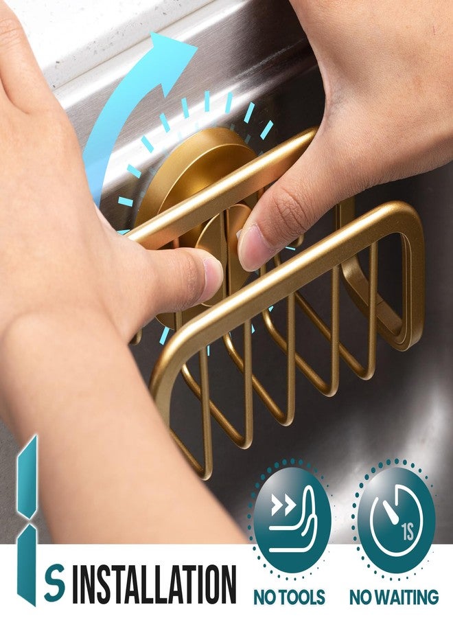 تايلي حامل إسفنج TAILI لحوض المطبخ مع كوب شفط قوي، حامل إسفنج من الألومنيوم المقاوم للصدأ، حامل إسفنج قابل للإزالة، فرشاة أطباق للمكشطة - ذهبي - Image 2