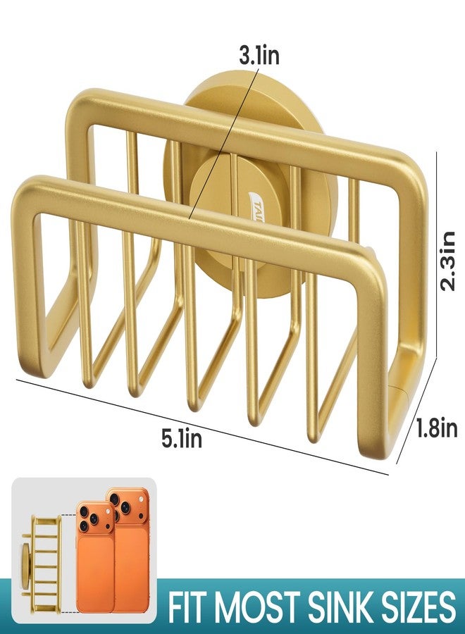 تايلي حامل إسفنج TAILI لحوض المطبخ مع كوب شفط قوي، حامل إسفنج من الألومنيوم المقاوم للصدأ، حامل إسفنج قابل للإزالة، فرشاة أطباق للمكشطة - ذهبي - Image 3