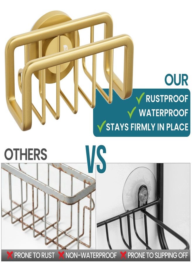 تايلي حامل إسفنج TAILI لحوض المطبخ مع كوب شفط قوي، حامل إسفنج من الألومنيوم المقاوم للصدأ، حامل إسفنج قابل للإزالة، فرشاة أطباق للمكشطة - ذهبي - Image 4