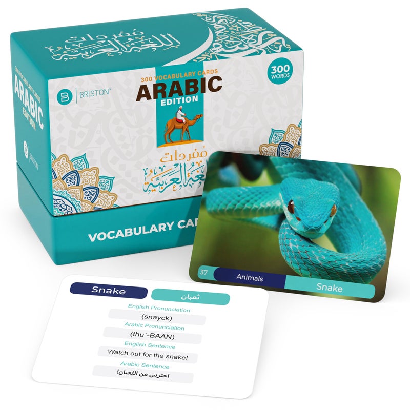 Briston Arabic Vocabulary Flash Cards for Beginners 300 Illustrated Words with English Translation Pronunciation Sentences Audio Laminated 350 GSM Study Cards for Kids Students Adults Briston - Image 4