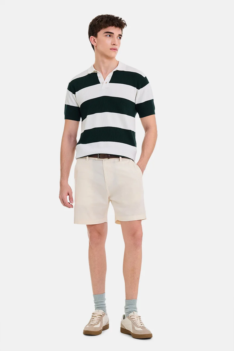 سنيتش Dark Green Striped Half Sleeve Regular Fit Casual T-Shirt