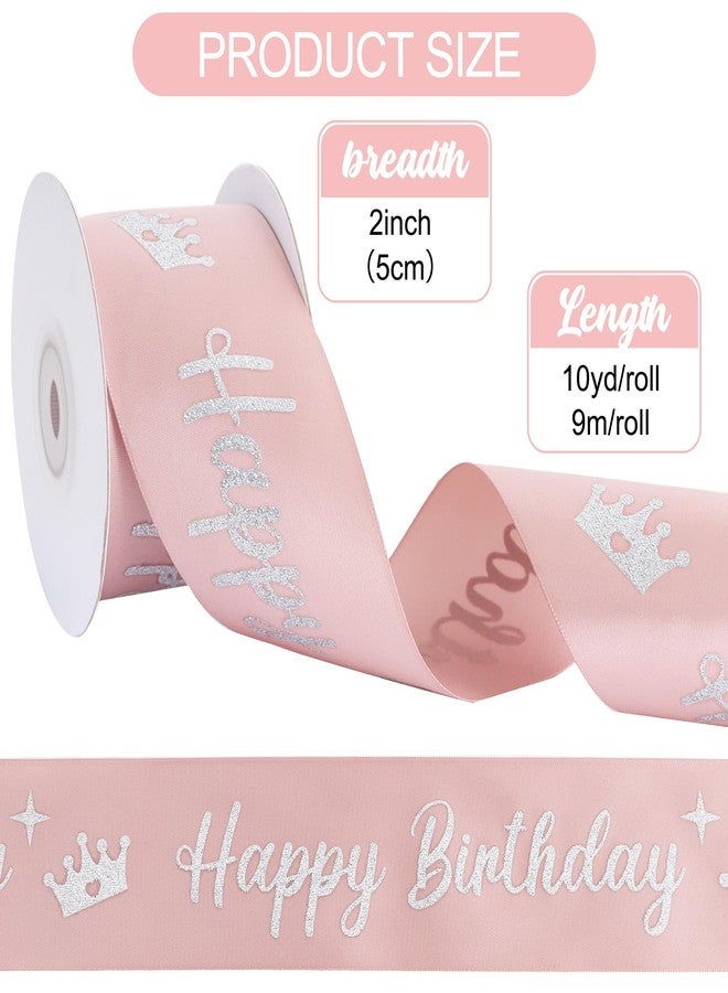 TONIFUL Glitter Happy Birthday Satin Ribbon 2Inch x 10 Yards Wide Rose Gold Ribbon with Printed Happy Birthday for Gift Wrapping,Flower Bouquet,Crafts,Banner Making and Birthday Party Supply - Image 2