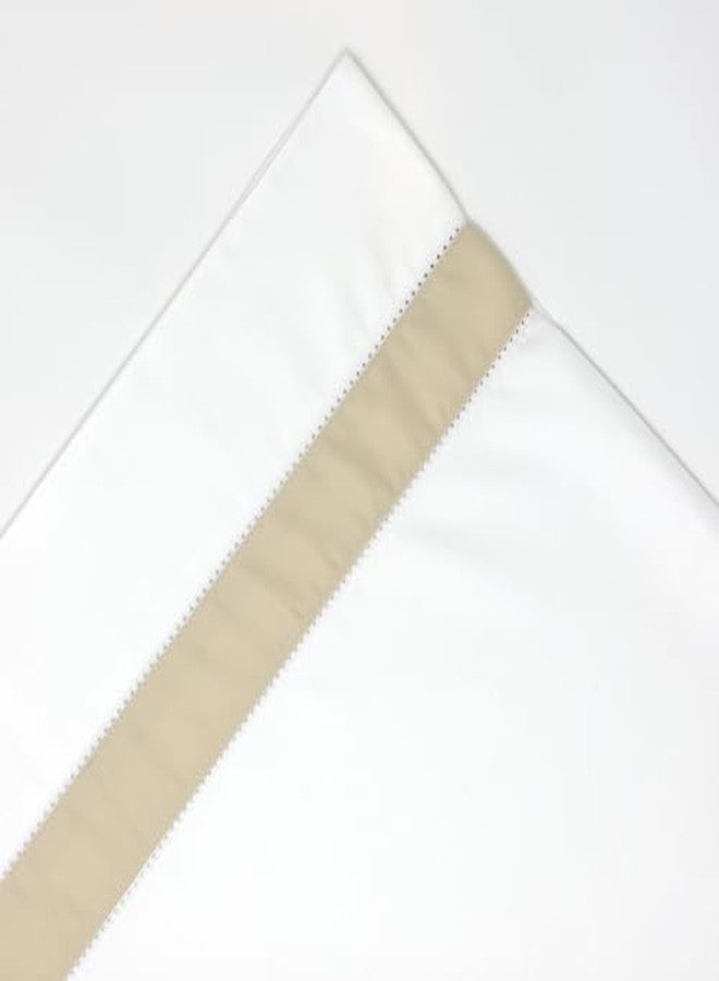 Pointehaven 525 Thread Count 100% Long Staple Cotton Oversized Soft Sateen Queen White Sheet Set with Champagne Hem - Image 3