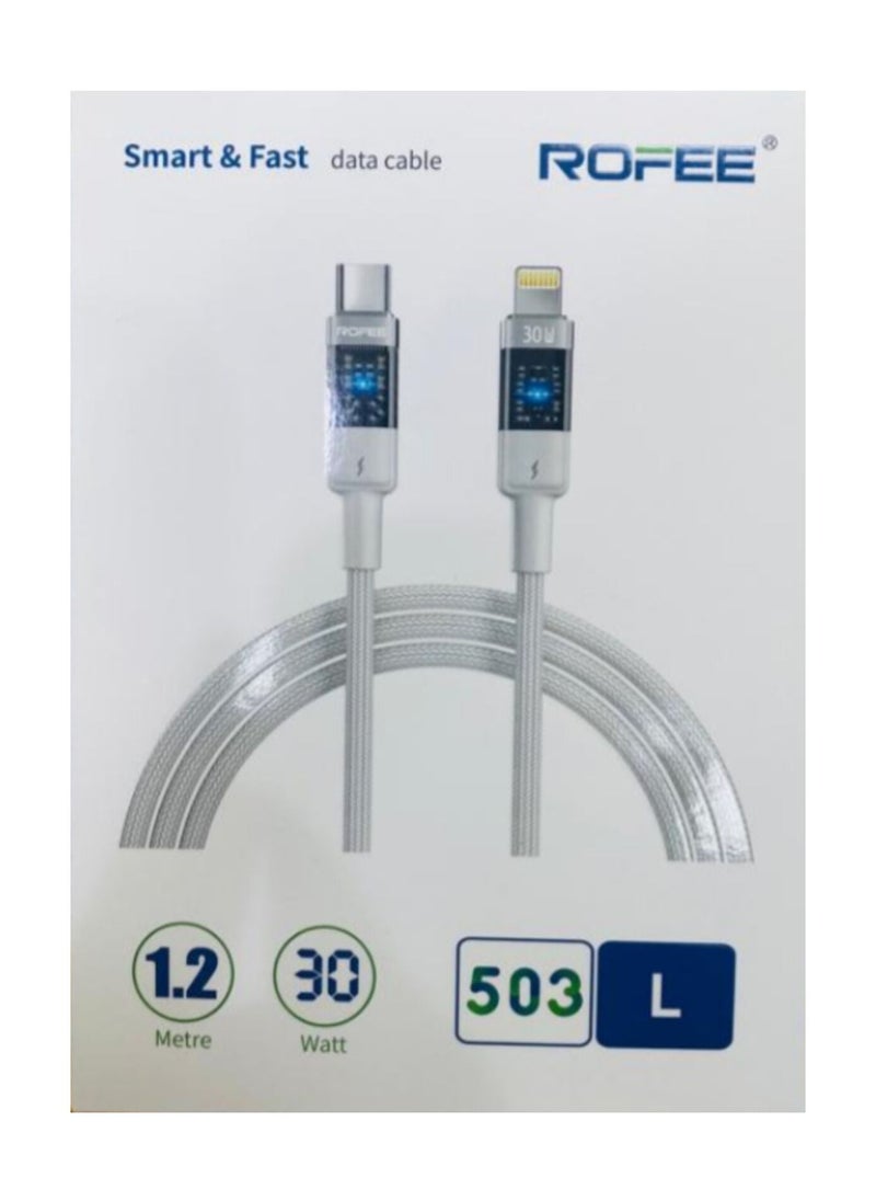 Generic - ROFEE 30W  Smart & Fast Data  Cable USB-C TO Lightning 1.2 Meter White - Image 1