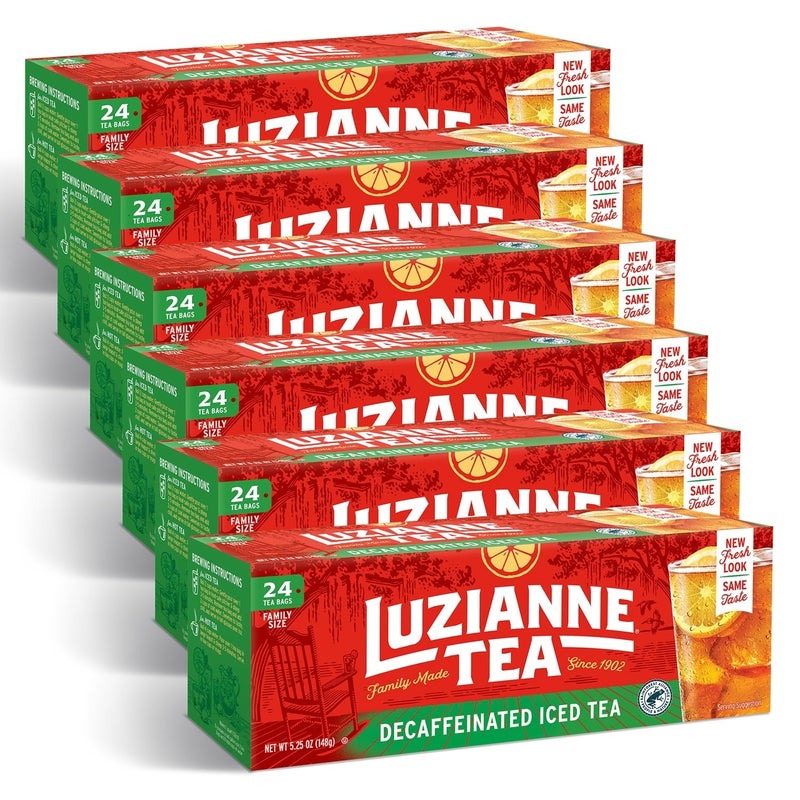 Luzianne Decaffeinated Iced Tea Bags, Family Size, 24ct Box (Pack of 6) - Image 1