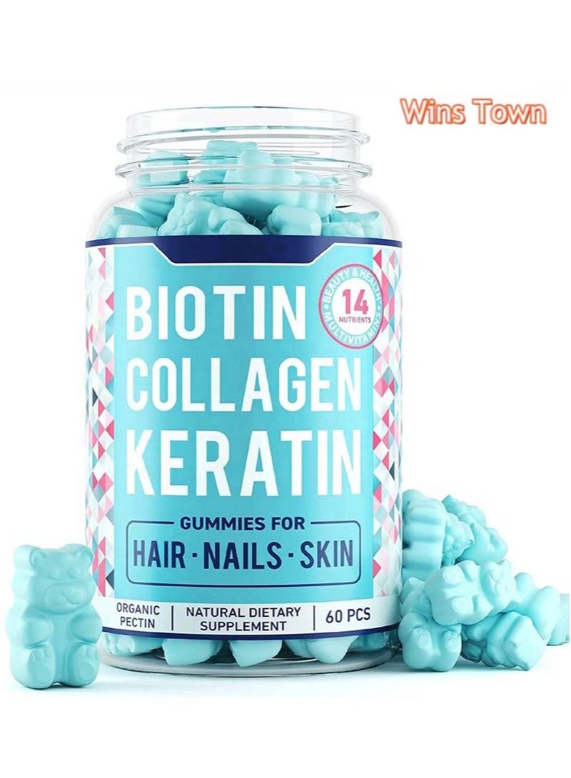 Wins Town Hair Skin & Nails Gummies with Biotin | Premium Hair Growth Vitamins with Keratin and Collagen Gummies for Nail Growth | Biotin Gummies with Essential Hair and Nails Vitamins for Women and Men, 60 Gummies - Image 1