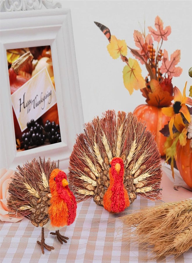 HOHUCRAB Thanksgiving Decorations Indoor, Set of 2 Turkey Decorations for Table, Natural Material Turkey Decor for Home, Thanksgiving Fall Harvest Home Decor - Image 3