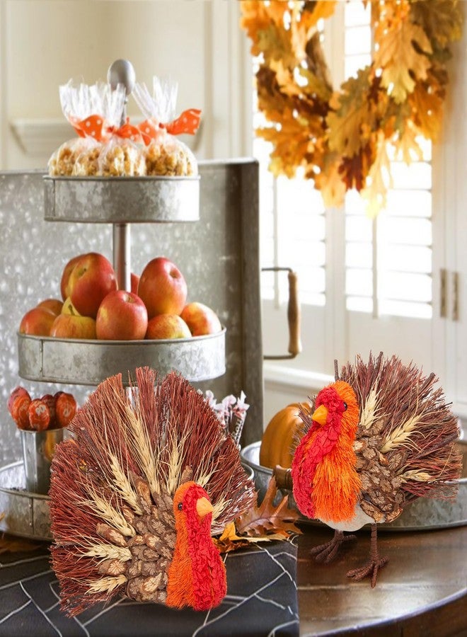 HOHUCRAB Thanksgiving Decorations Indoor, Set of 2 Turkey Decorations for Table, Natural Material Turkey Decor for Home, Thanksgiving Fall Harvest Home Decor - Image 5