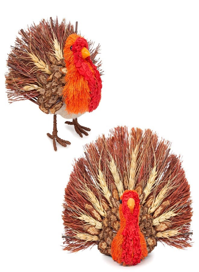 HOHUCRAB Thanksgiving Decorations Indoor, Set of 2 Turkey Decorations for Table, Natural Material Turkey Decor for Home, Thanksgiving Fall Harvest Home Decor - Image 1