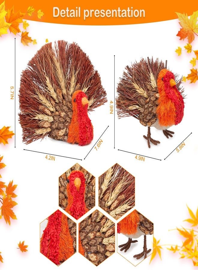 HOHUCRAB Thanksgiving Decorations Indoor, Set of 2 Turkey Decorations for Table, Natural Material Turkey Decor for Home, Thanksgiving Fall Harvest Home Decor - Image 4