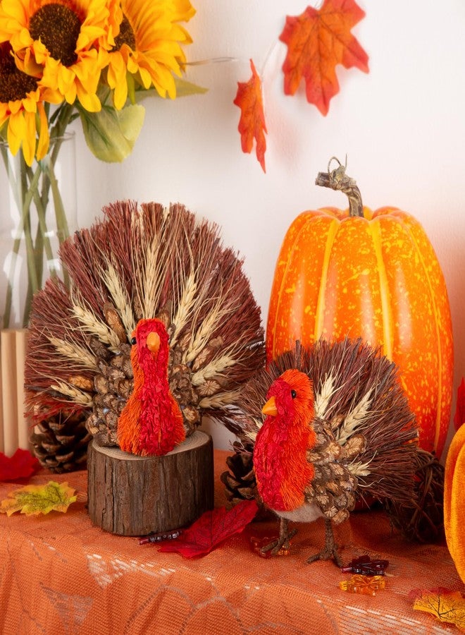 HOHUCRAB Thanksgiving Decorations Indoor, Set of 2 Turkey Decorations for Table, Natural Material Turkey Decor for Home, Thanksgiving Fall Harvest Home Decor - Image 2