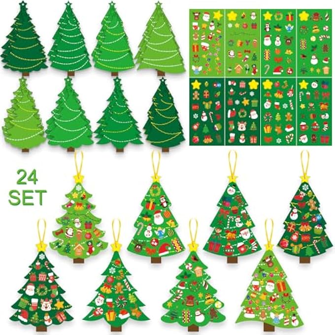 24 PCS DIY CHRISTMAS TREE PAPER CRAFT KIT HANGING ORNAMENTS DIY CHRISTMAS CRAFTS CARD MAKING KIT FOR KIDS HOLIDAY FAVOR DECORATIVE STICKER XMAS PARTY SUPPLIES WATERPROOF STICKERS - Image 2