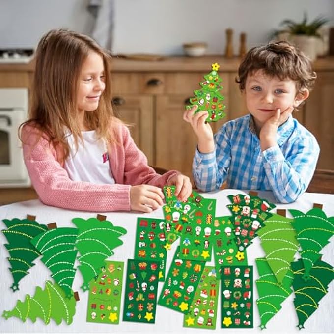 24 PCS DIY CHRISTMAS TREE PAPER CRAFT KIT HANGING ORNAMENTS DIY CHRISTMAS CRAFTS CARD MAKING KIT FOR KIDS HOLIDAY FAVOR DECORATIVE STICKER XMAS PARTY SUPPLIES WATERPROOF STICKERS - Image 4