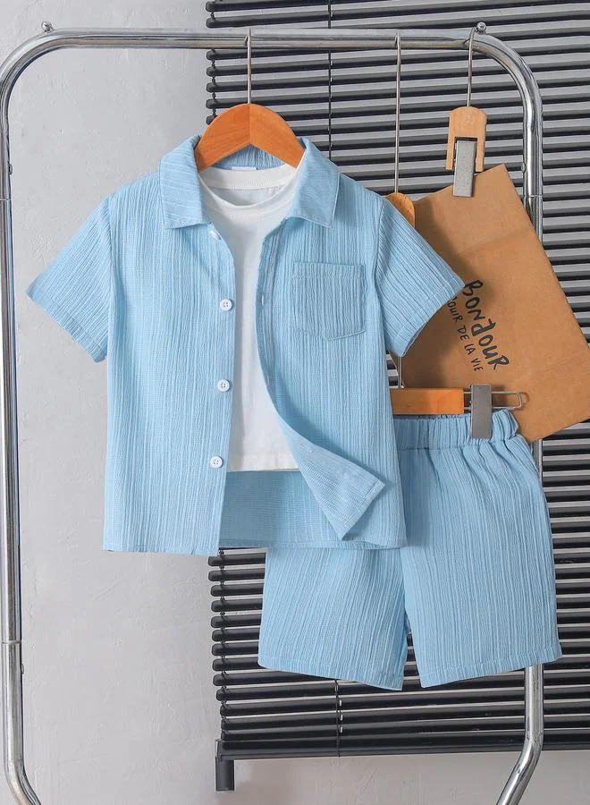 تايك تو Boys Blue Textured Shirt and Shorts Set