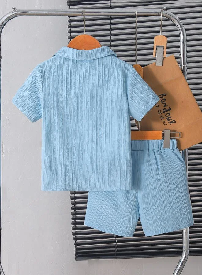 تايك تو Boys Blue Textured Shirt and Shorts Set
