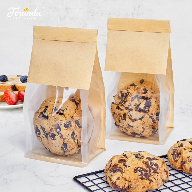 Foranda 50 Pack Cookie Packaging Bags, 3.9x3.1x8.2 Inches Small Bakery Bags with Window Tin Tie Tab Lock Resealable Paper Treat Bag for Baked Goods Gift Giving and Bake Sale - Image 5