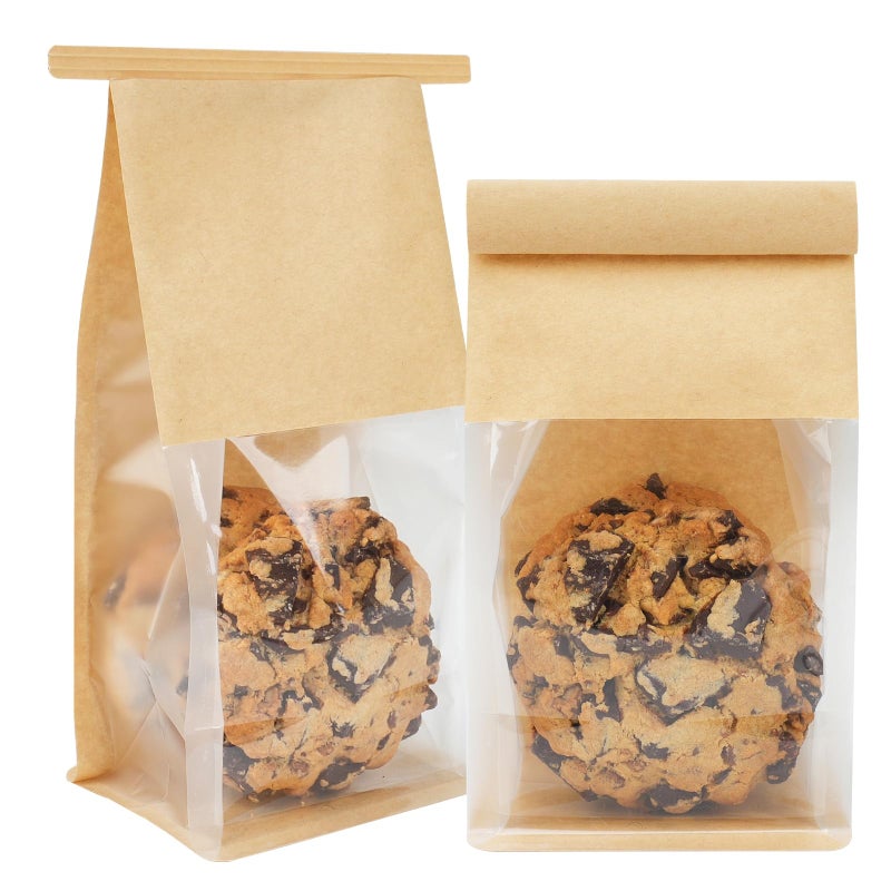 Foranda 50 Pack Cookie Packaging Bags, 3.9x3.1x8.2 Inches Small Bakery Bags with Window Tin Tie Tab Lock Resealable Paper Treat Bag for Baked Goods Gift Giving and Bake Sale - Image 1
