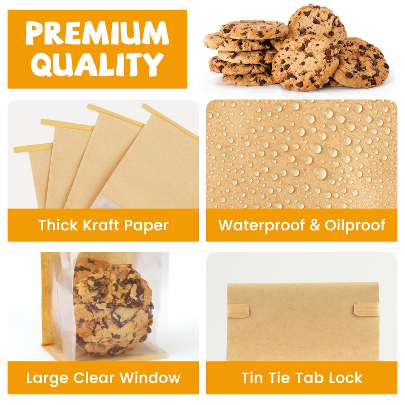Foranda 50 Pack Cookie Packaging Bags, 3.9x3.1x8.2 Inches Small Bakery Bags with Window Tin Tie Tab Lock Resealable Paper Treat Bag for Baked Goods Gift Giving and Bake Sale - Image 3